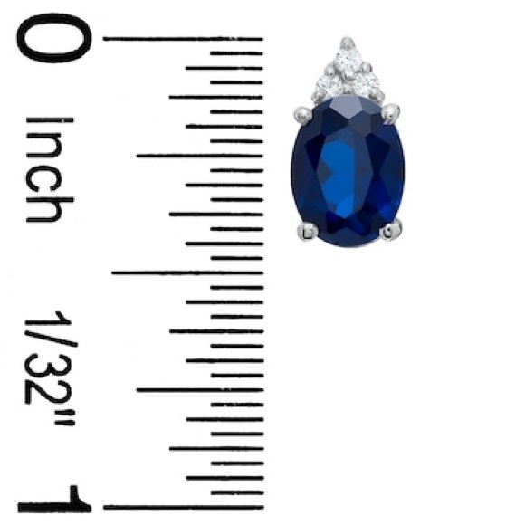 ZALES Oval Lab-Created Sapphire and Diamond Stud - Picture 2 of 2